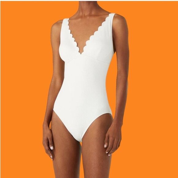 NWT Kate Spade Plunge One Piece Swimsuit - Pique Scallops in White- Size Small - Picture 2 of 9